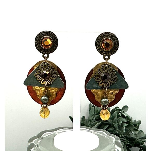 Bohemian Drop Earrings With Mixed Metal & Stone Accents - Picture 6 of 6